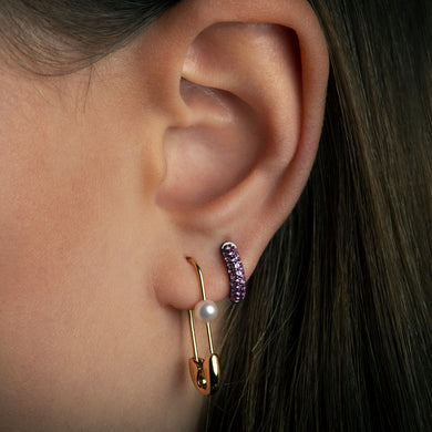 18K Pearl Safety Pin Earring